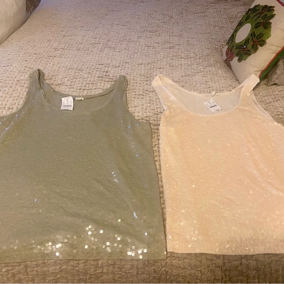 J Crew Sequin Tank Tops Set - Olive Green, Beige, Navy Blue and Oatmeal Size XL - Picture 2 of 14